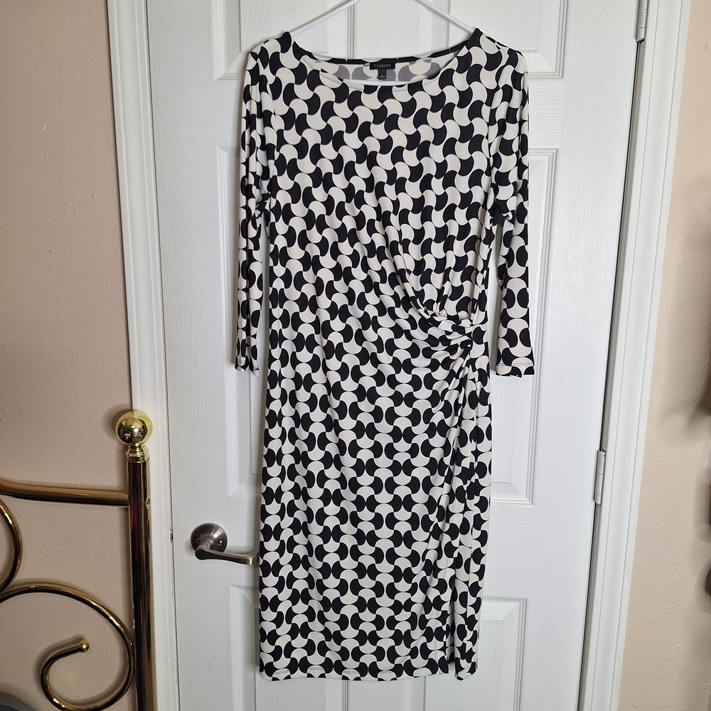 Talbots Black and White Geometric Wrap Dress Size Large